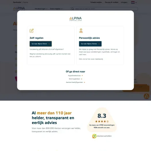 Screenshot van de website van www.alpina.nl