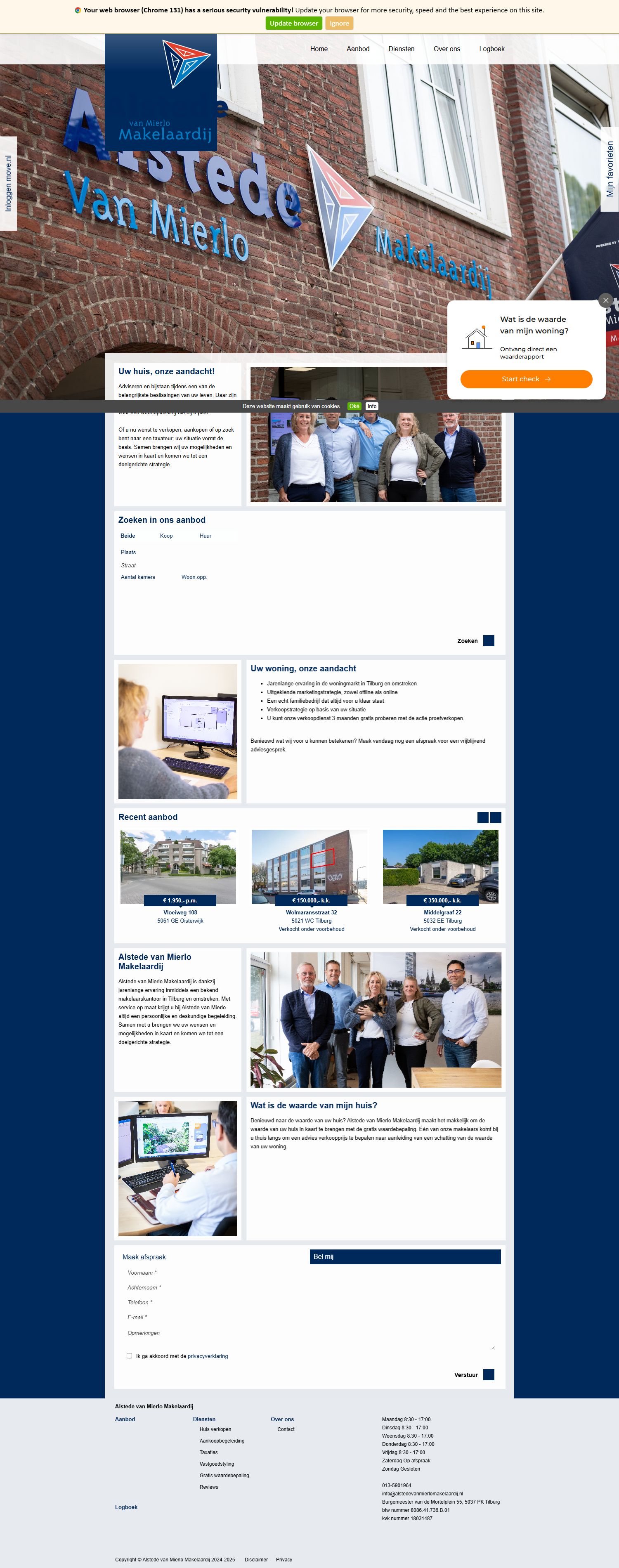 Screenshot of the website of www.alstedevanmierlomakelaardij.nl