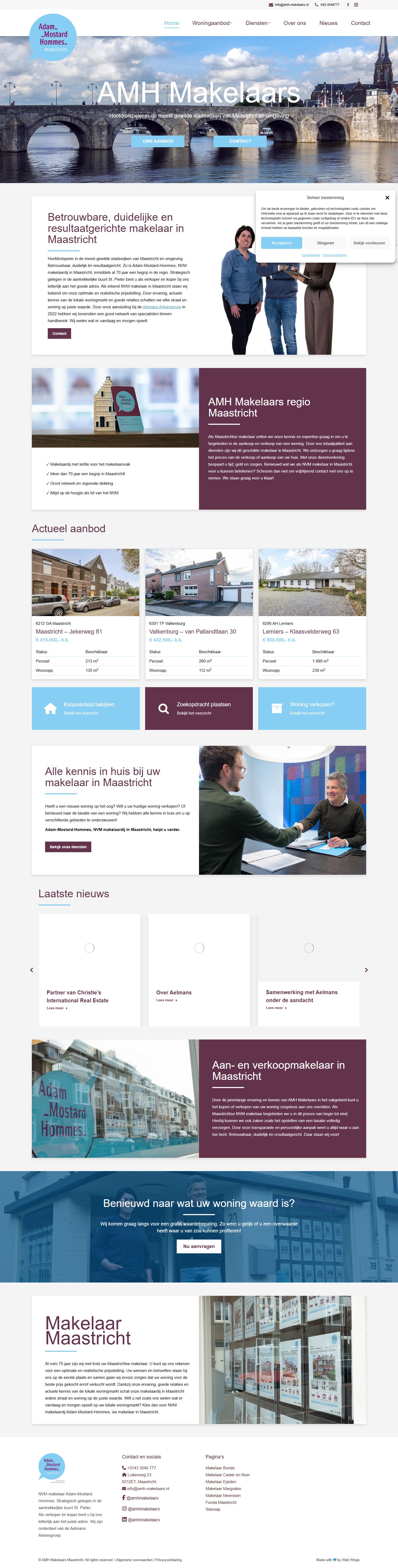 Screenshot of the website of www.amh-makelaars.nl