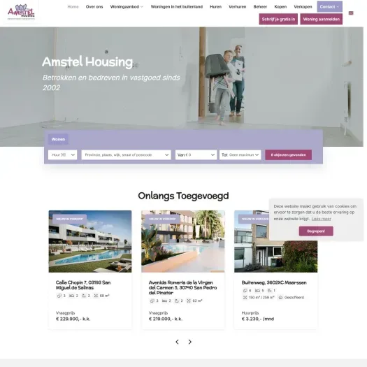 Screenshot van de website van www.amstelhousing.nl