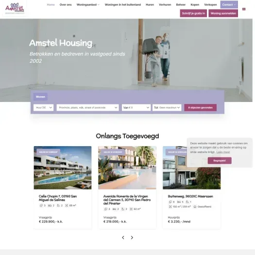 Capture d'écran du site web de www.amstelhousing.nl