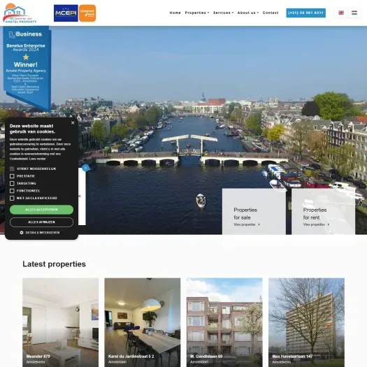 Screenshot of the website of www.amstel-property.com