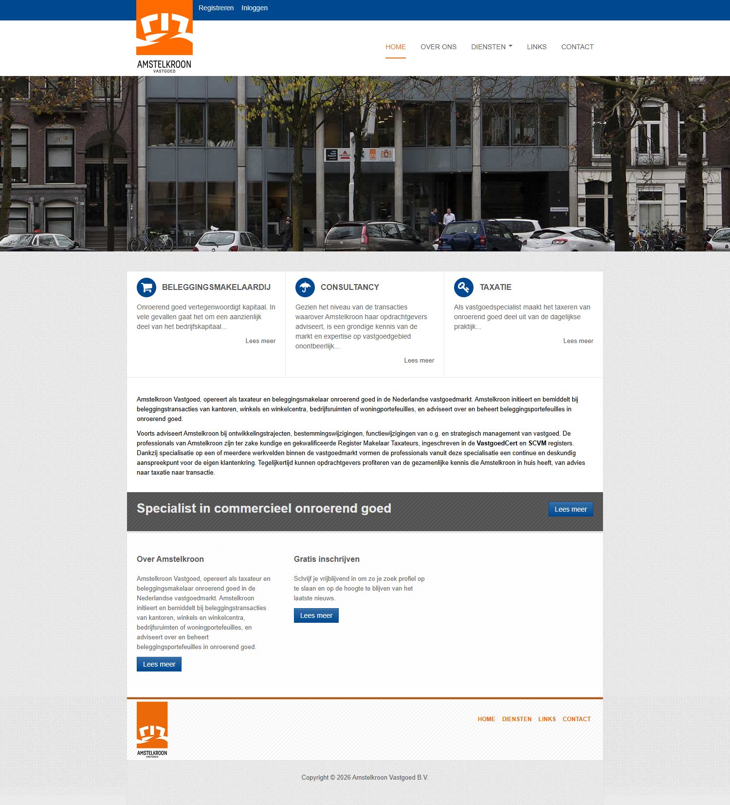 Screenshot van de website van www.amstelkroon.nl