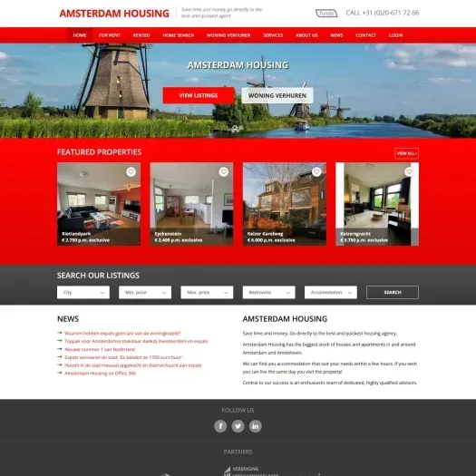 Screenshot of the website of www.amsterdamhousing.com