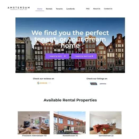 Capture d'écran du site web de www.amsterdamrenting.com