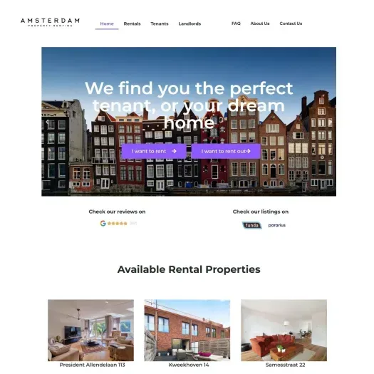 Capture d'écran du site web de www.amsterdamrenting.com