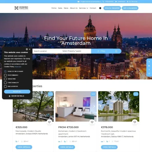 Screenshot van de website van www.amsterdampropertysales.com