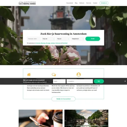 Screenshot van de website van amsterdamrentalhomes.com