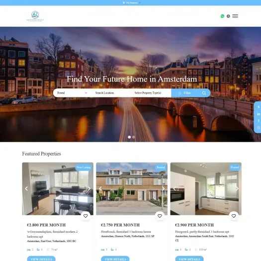 Screenshot der Website von www.amsterdamrentals.nl