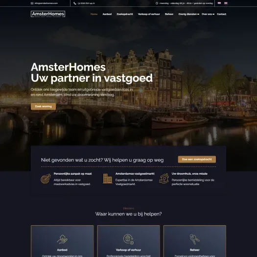 Capture d'écran du site web de www.amsterhomes.com