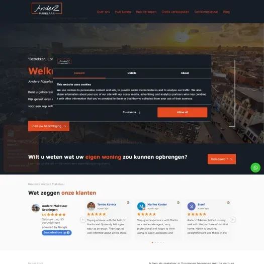 Screenshot van de website van anderzmakelaar.nl