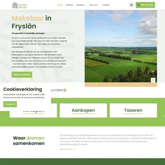 Screenshot of the website of www.anderzwonen.nl