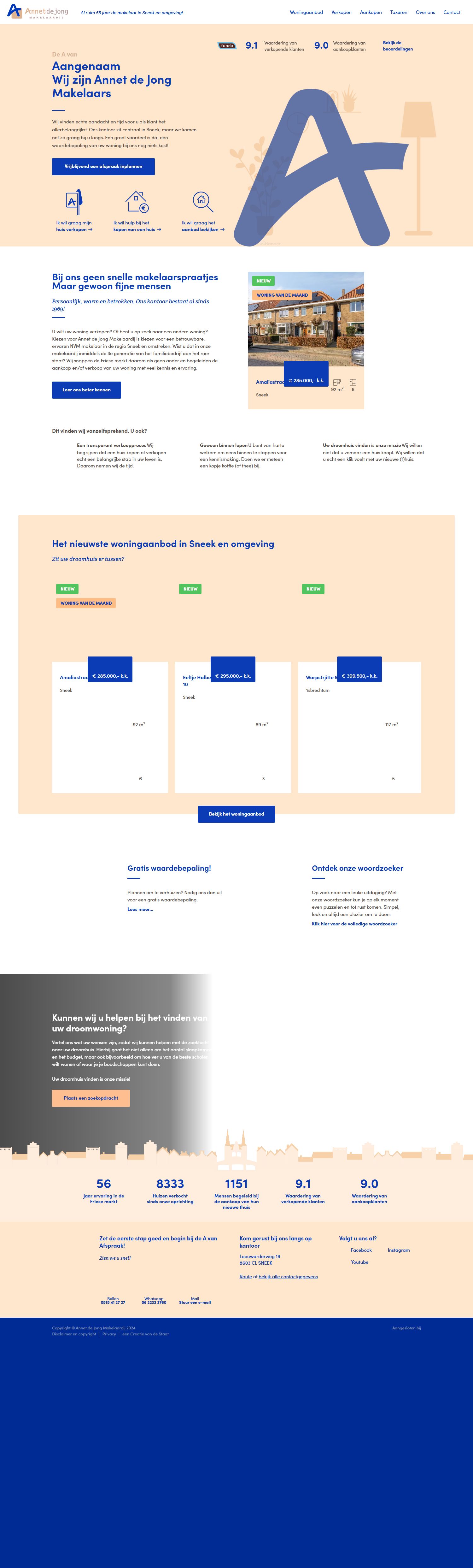 Screenshot of the website of www.annetdejongmakelaardij.nl