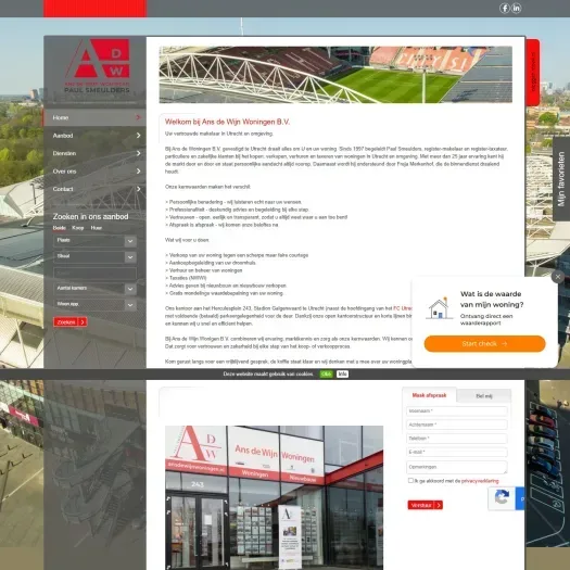 Screenshot van de website van www.ansdewijnwoningen.nl