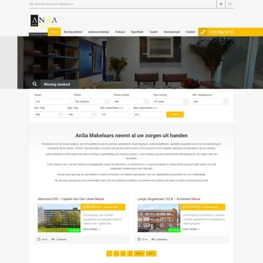 Screenshot of the website of www.ansa.nl