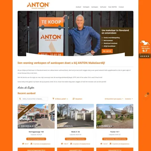 Screenshot van de website van www.antonmakelaardij.nl