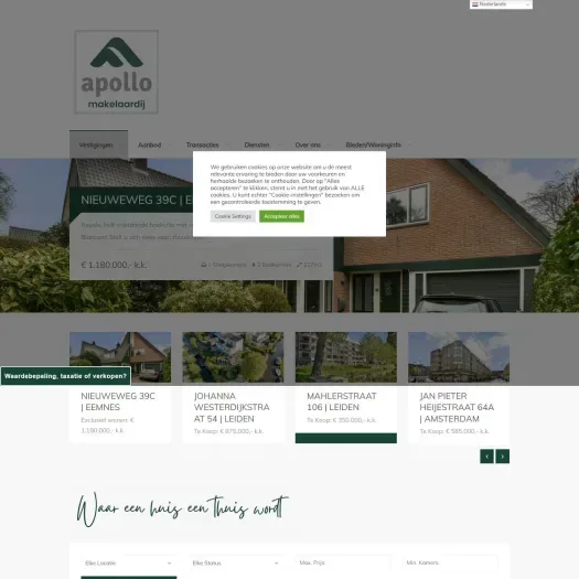 Screenshot of the website of www.apollomakelaardij.nl