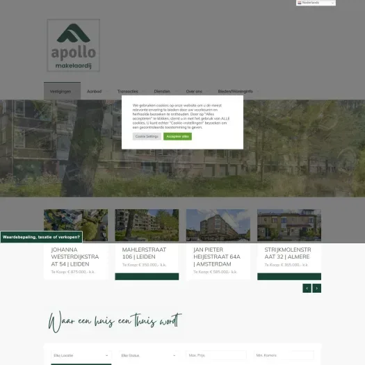 Screenshot van de website van amsterdam.apollomakelaardij.nl