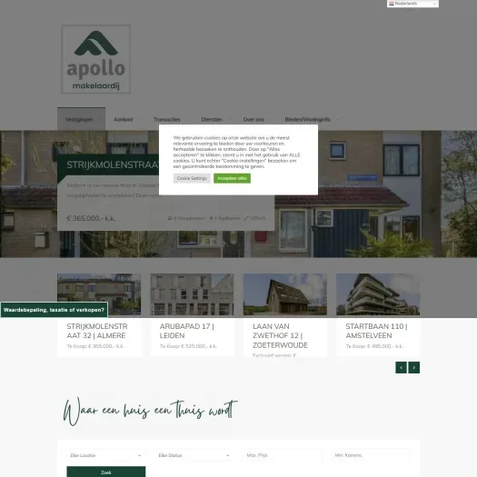 Screenshot van de website van haaglanden.apollomakelaardij.nl