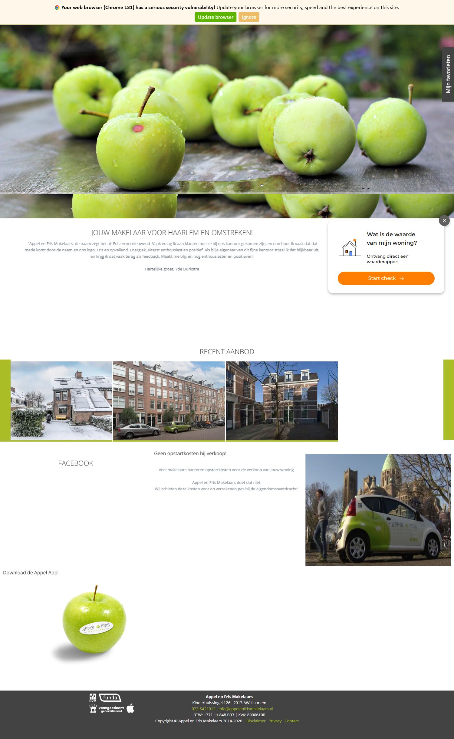 Screenshot van de website van www.appelenfrismakelaars.nl