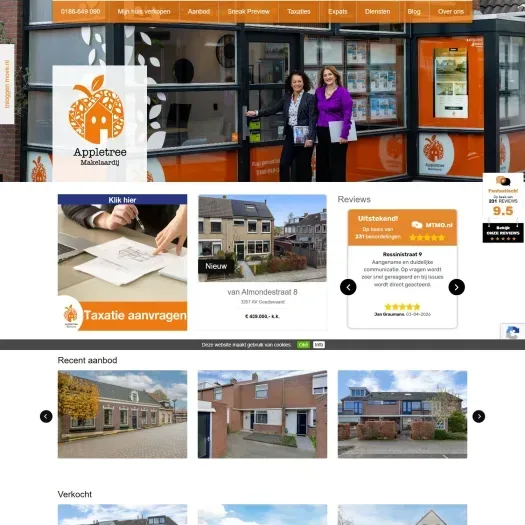 Screenshot van de website van www.appletreemakelaardij.nl