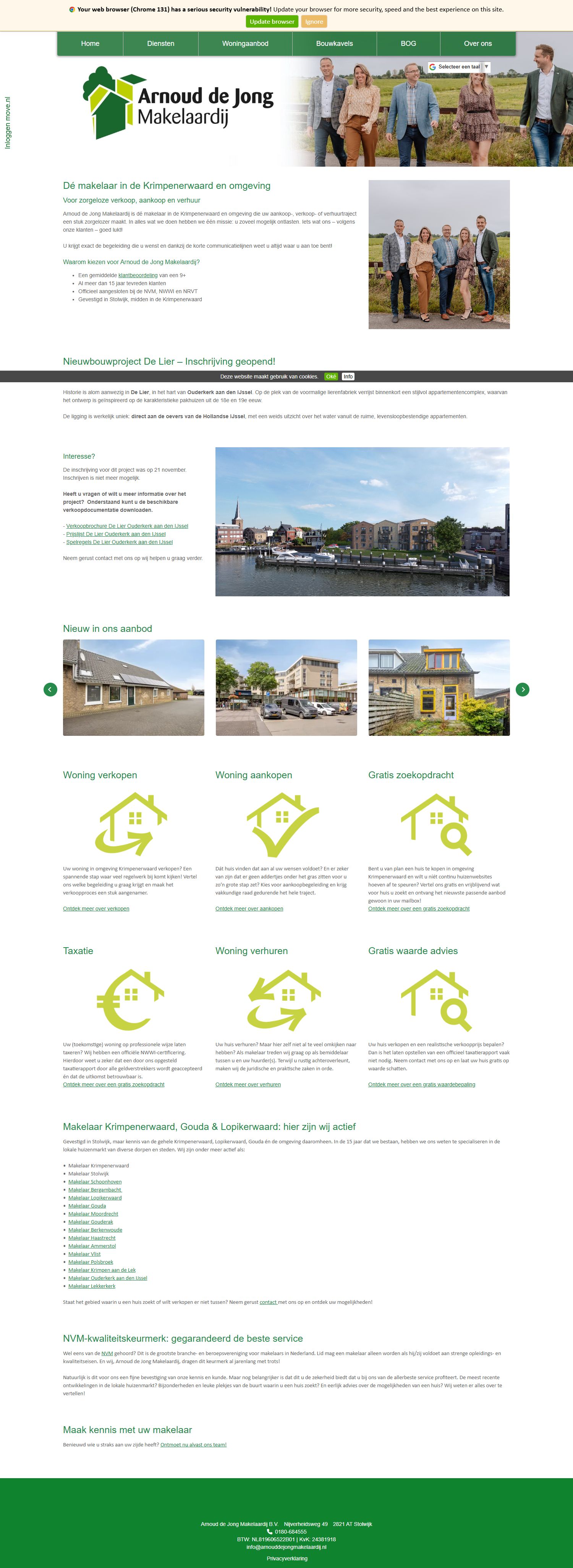 Screenshot der Website von www.arnouddejongmakelaardij.nl