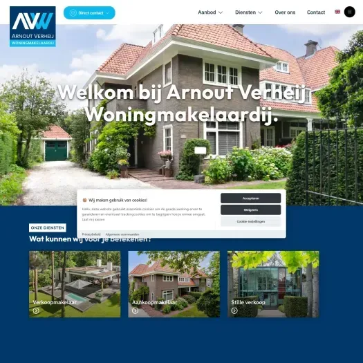 Screenshot van de website van www.avwoningmakelaardij.nl