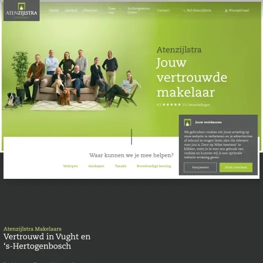 Screenshot van de website van www.atenzijlstra.nl