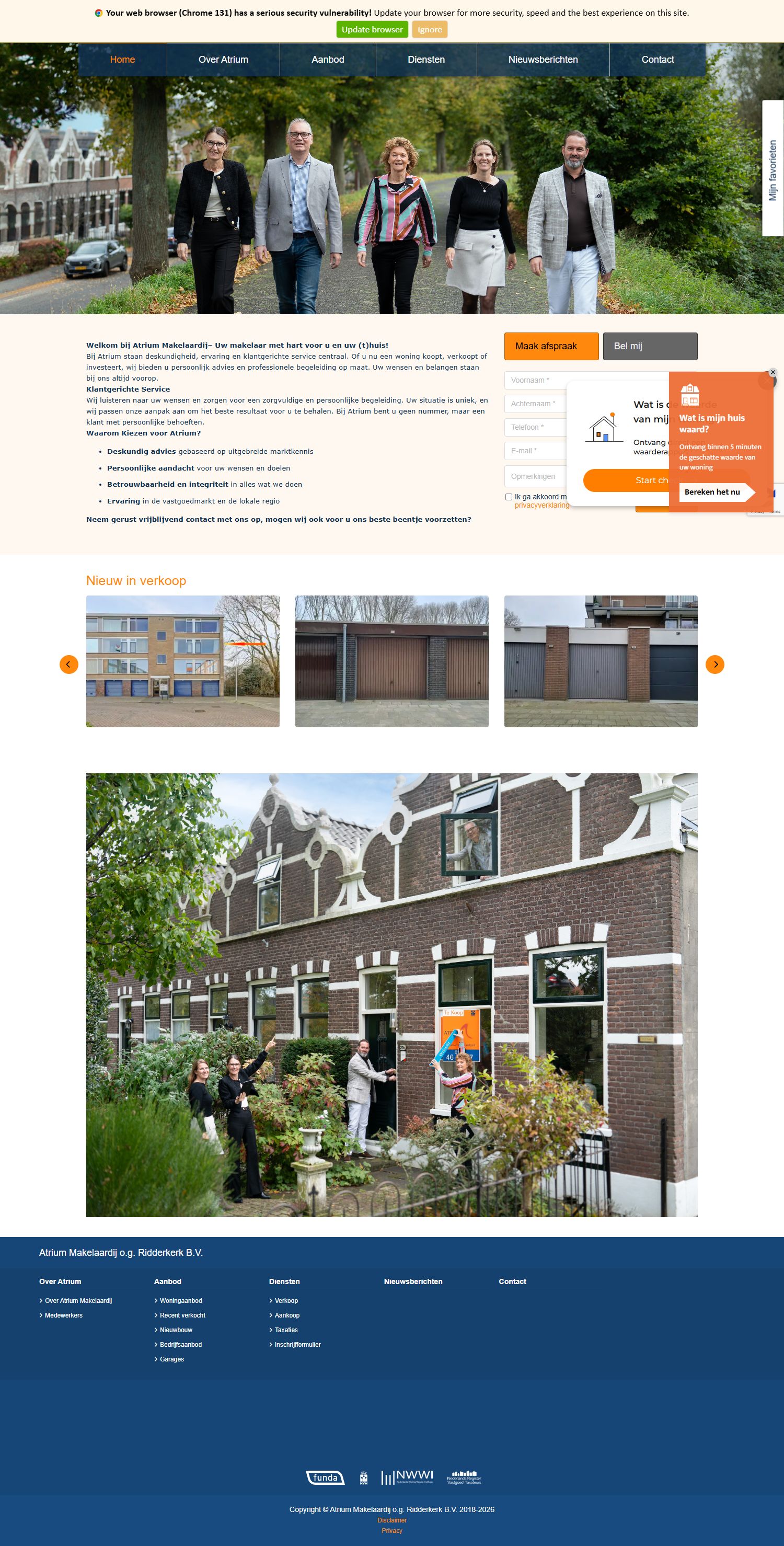 Screenshot of the website of www.atrium-makelaardij.nl