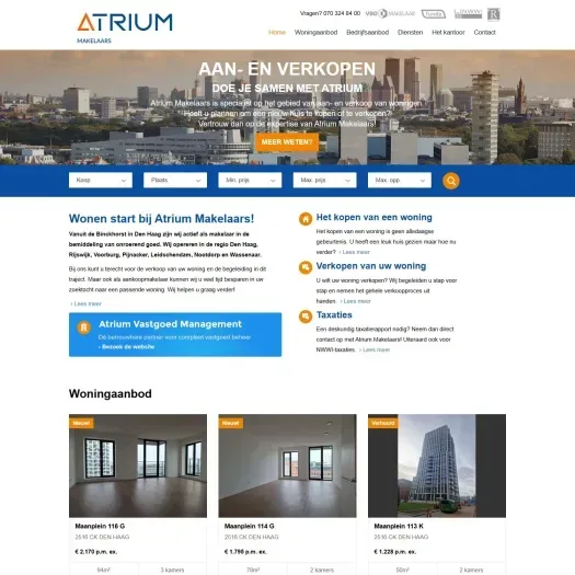 Screenshot van de website van www.atrium-makelaars.nl