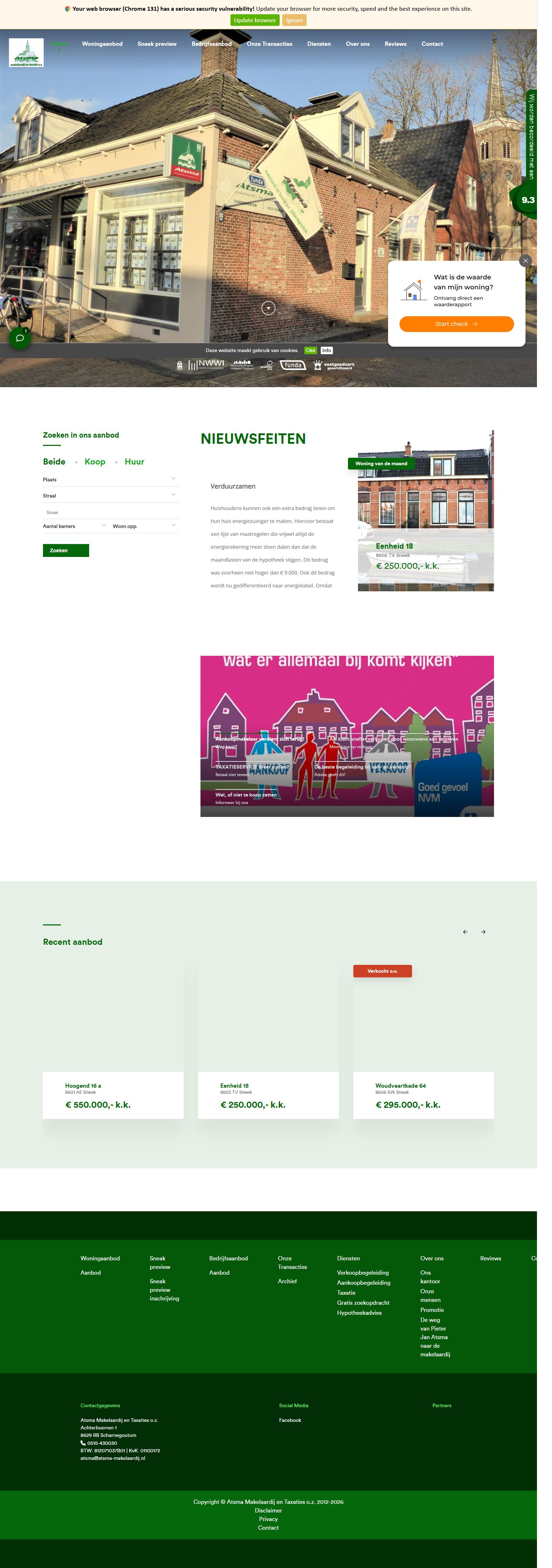Screenshot der Website von www.atsma-makelaardij.nl