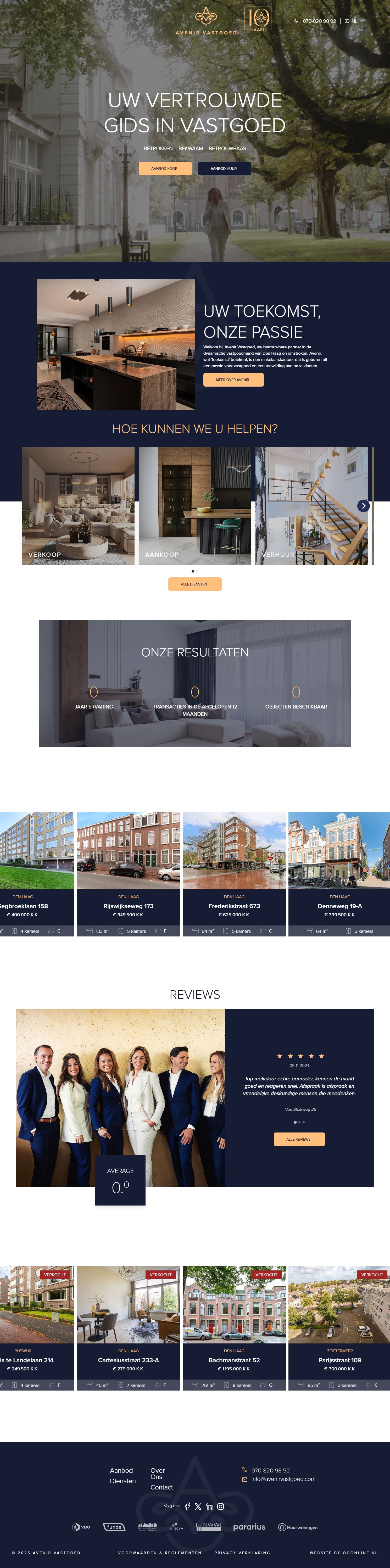 Screenshot der Website von www.avenirvastgoed.com