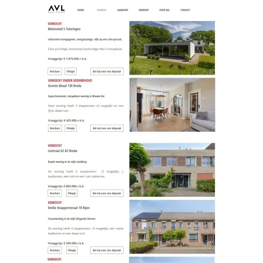 Screenshot van de website van www.avlrealestate.nl