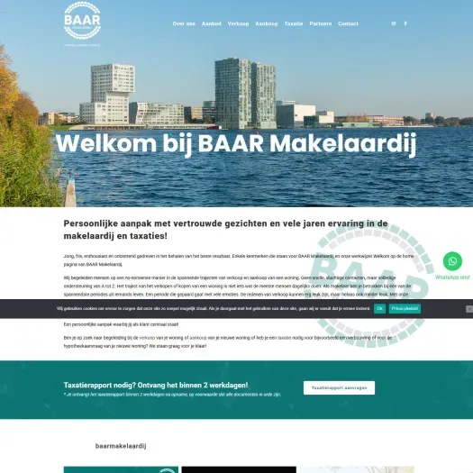 Screenshot van de website van www.baarmakelaardij.nl