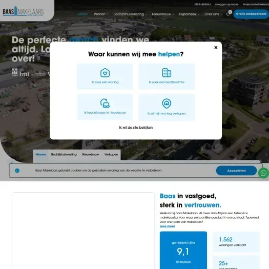 Screenshot of the website of www.baasmakelaars.nl