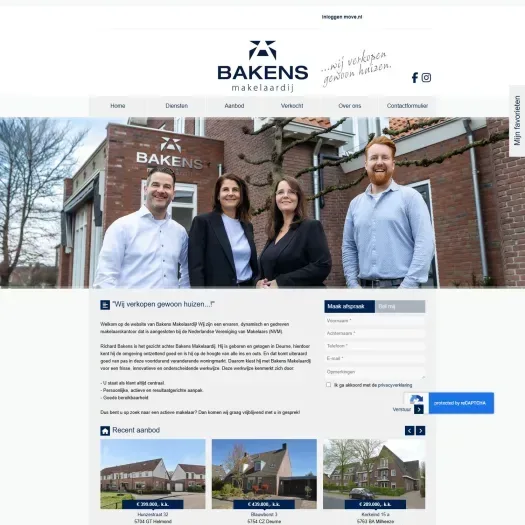 Screenshot of the website of www.bakensmakelaardij.nl