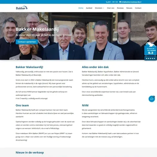 Screenshot van de website van www.bakkermakelaardij.nl