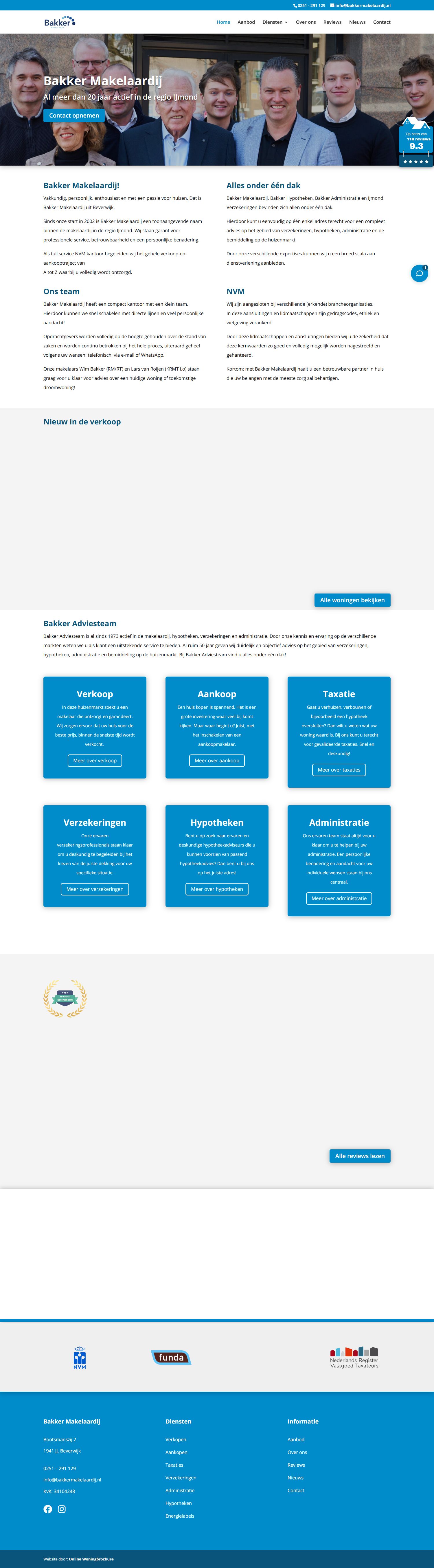 Screenshot of the website of www.bakkermakelaardij.nl