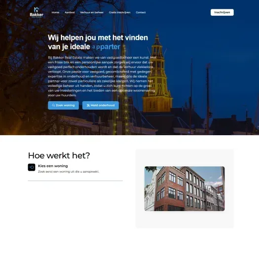 Screenshot van de website van www.bakkerrealestate.nl