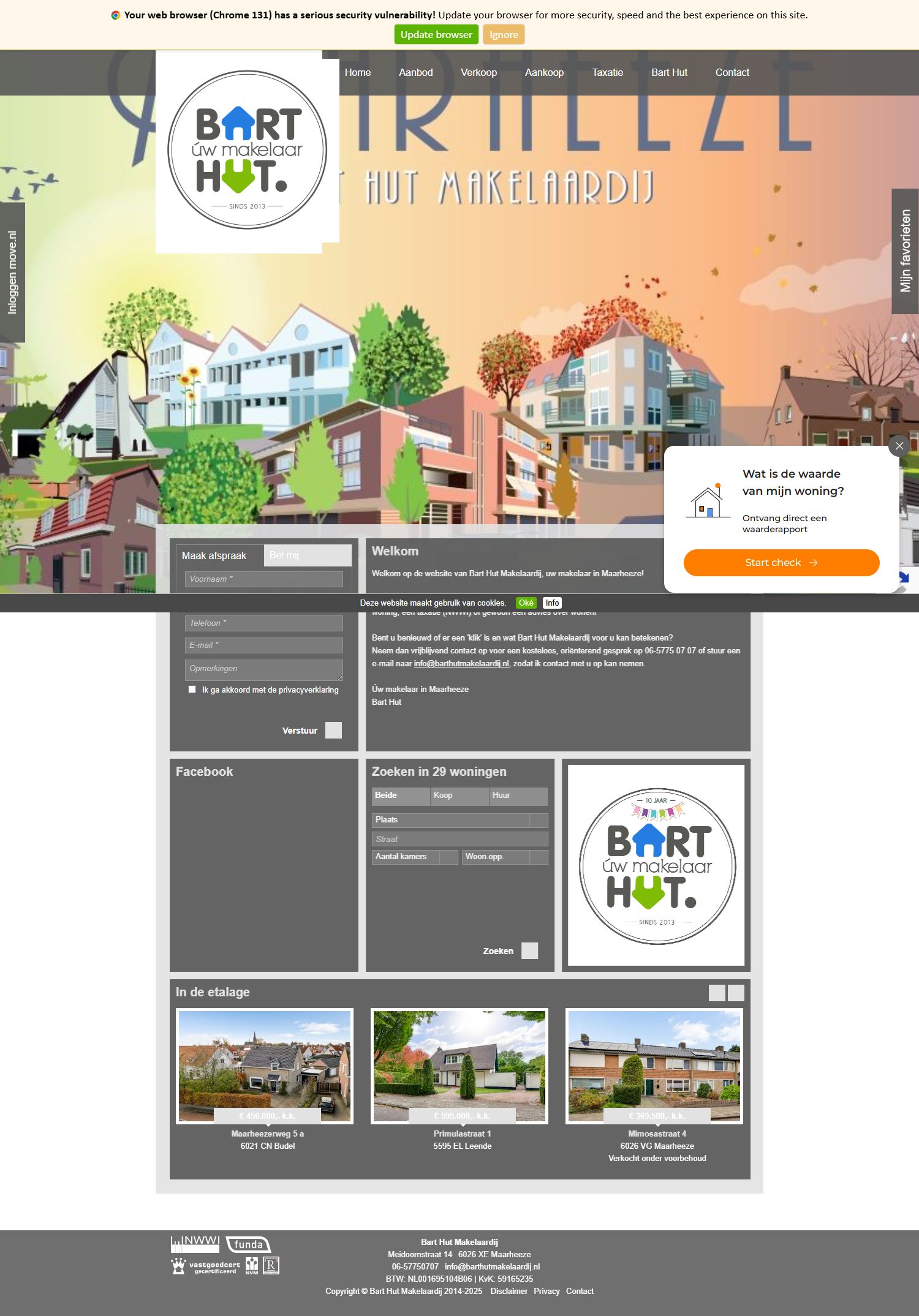 Screenshot van de website van www.barthutmakelaardij.nl