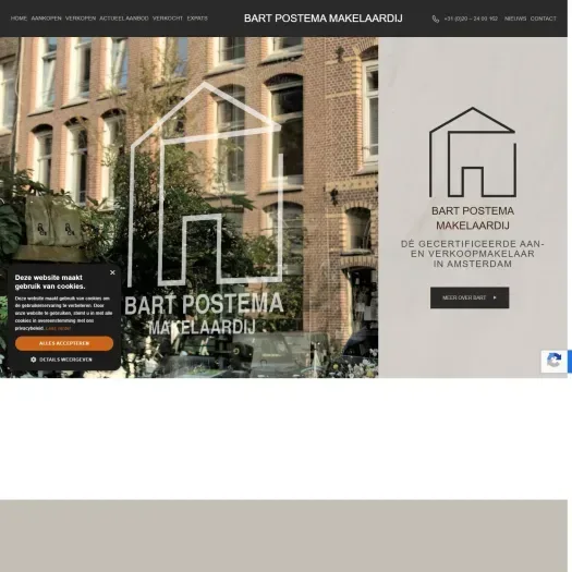 Screenshot van de website van www.bartpostemamakelaardij.nl