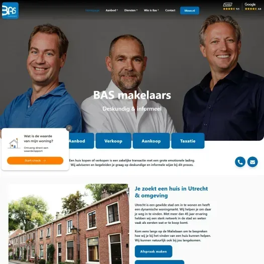 Screenshot van de website van www.basmakelaars.nl