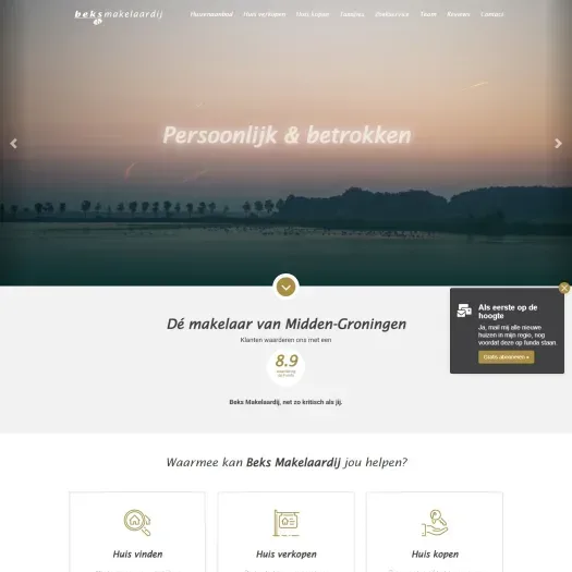 Screenshot van de website van www.beksmakelaardij.nl
