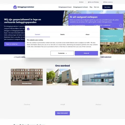 Screenshot of the website of www.beleggingsmakelaar.nl
