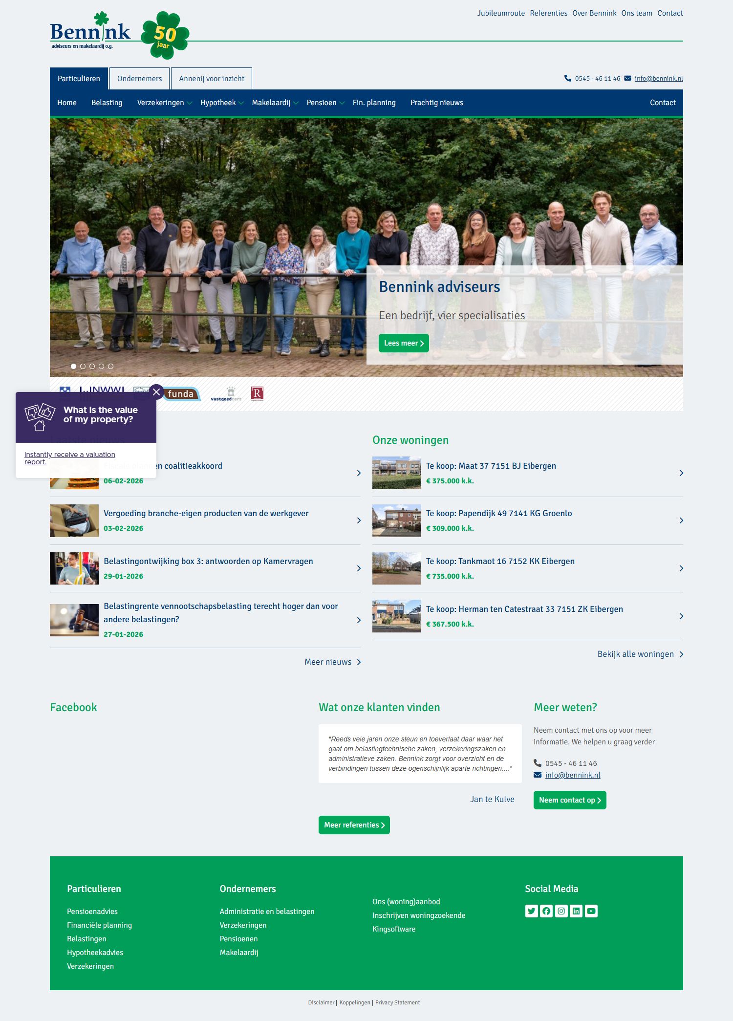 Screenshot van de website van www.bennink.nl