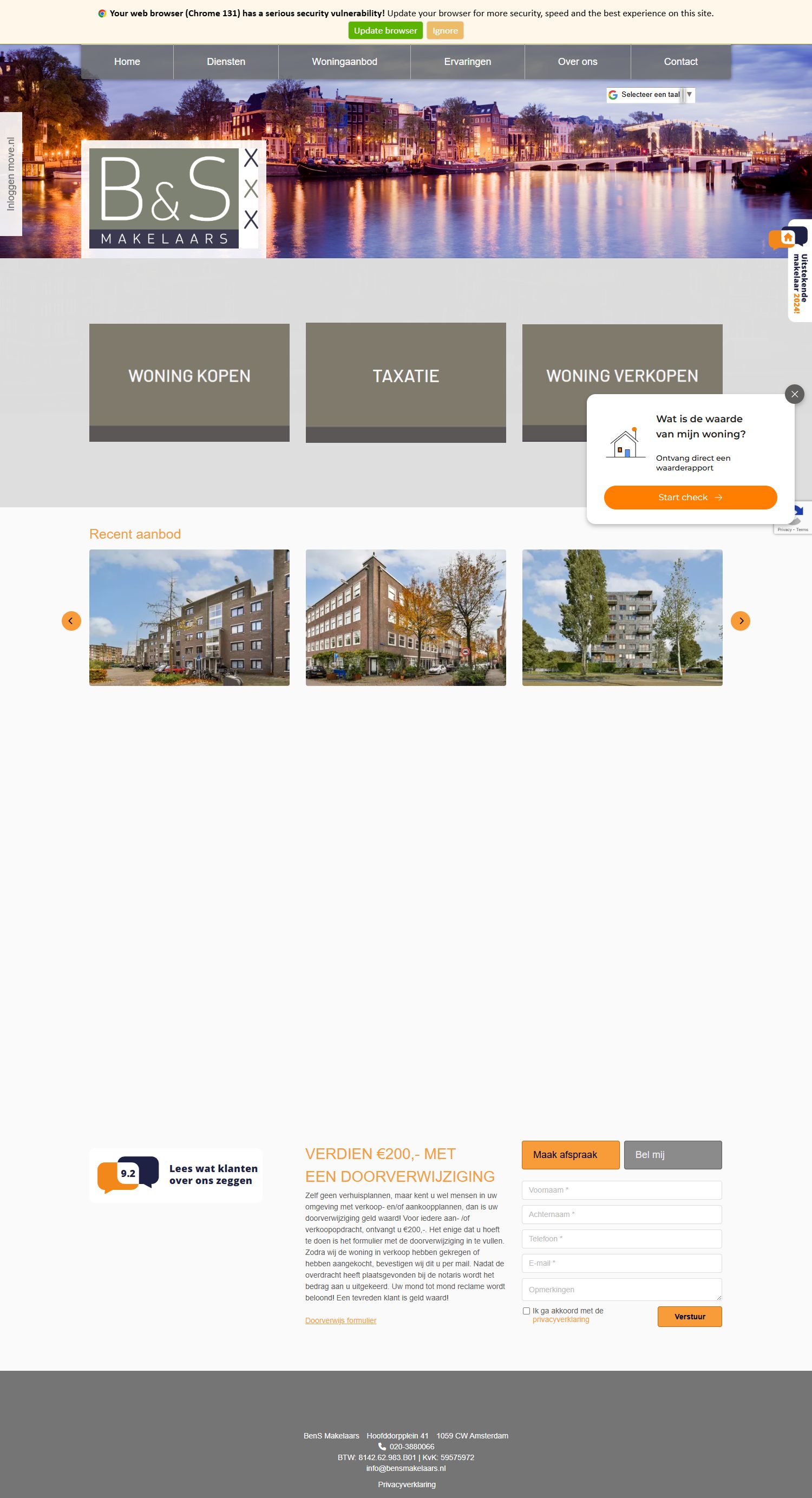 Screenshot of the website of www.bensmakelaars.nl