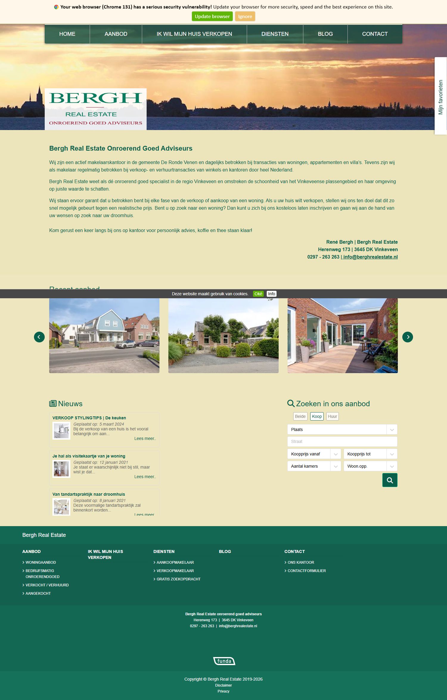 Screenshot van de website van www.berghrealestate.nl