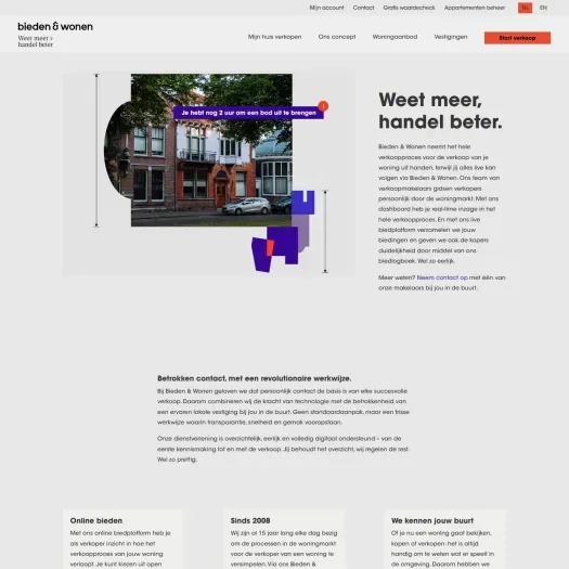 Capture d'écran du site web de www.biedenenwonen.nl