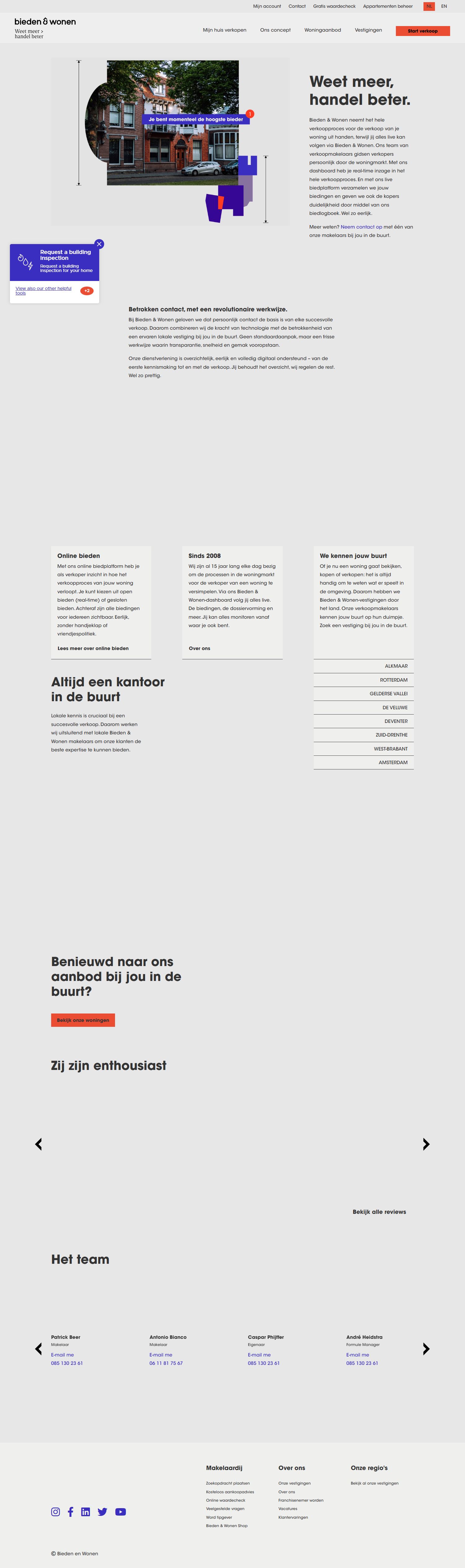 Screenshot der Website von www.biedenenwonen.nl