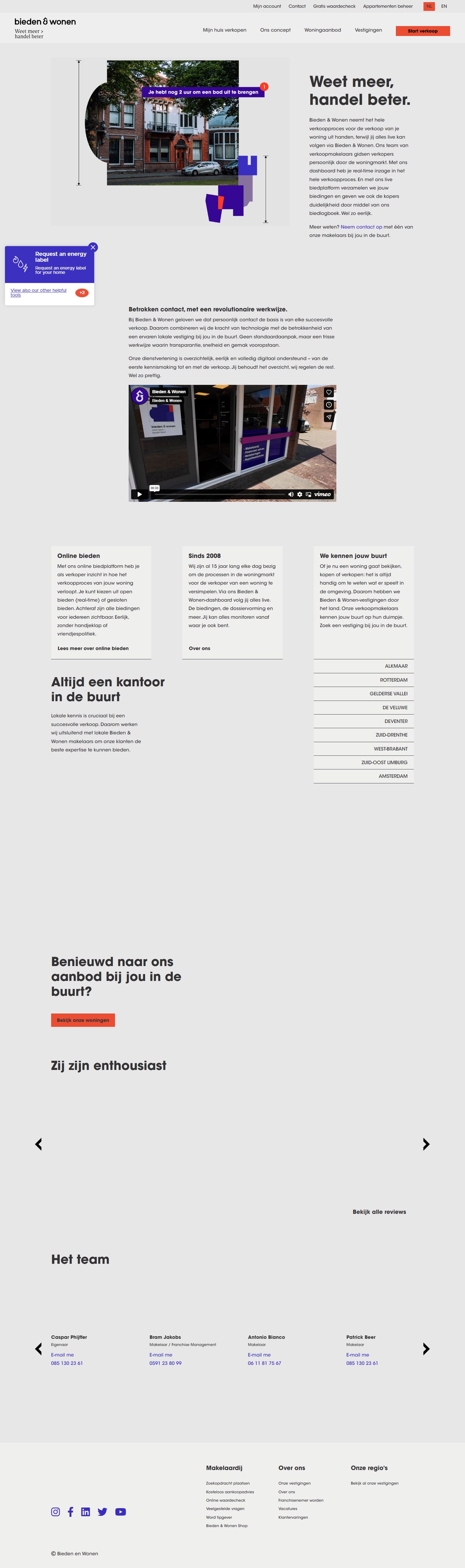 Screenshot der Website von biedenenwonen.nl